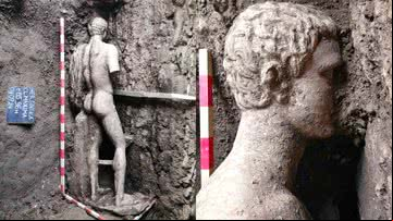 Fotografias da estátua descoberta recentemente na Bulgária - Divulgação/Arqueologia Bulgária