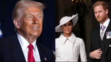 Donald Trump (à esqu.) Meghan Markle e o príncipe Harry (á dir.) - Getty Images