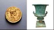 A moeda de Eid Mar, à esquerda, e o cálice de bronze Krater, dois dos artefatos devolvidos à Grécia pela cidade norte-americana - Divulgação/Promotoria de Manhattan
